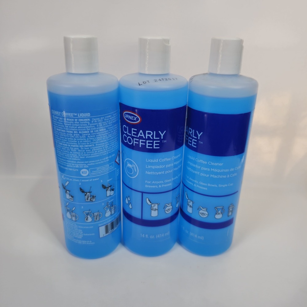 Urnex Clearly Coffee Liquid Pot Espresso French Press Cleaner 14 fl oz 3 Pack